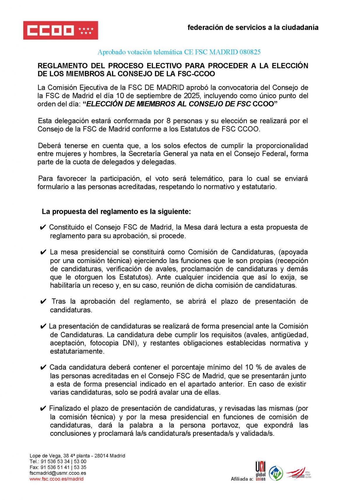 REGLAMENTO ELECCIN AL CONSEJO FSC CCOO