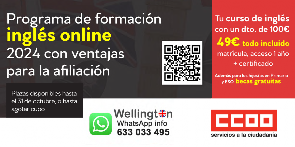 FSC-CCOO y Wellington Learning International renuevan la oferta de ingls para las personas afiliadas a CCOO y sus descendientes directos por 49 al ao